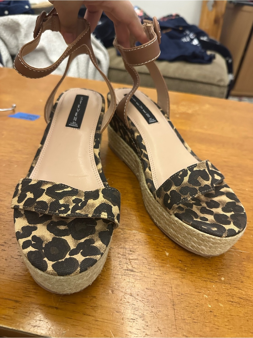 Steve Madden Leopard Print Espadrille Wedge Sandals - Tan/Brown